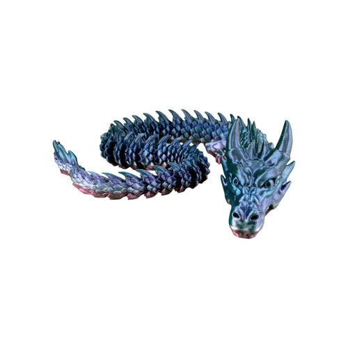 Articulated draak blauw-roze van PLA, 45x7x3,5 cm - heroaanzicht