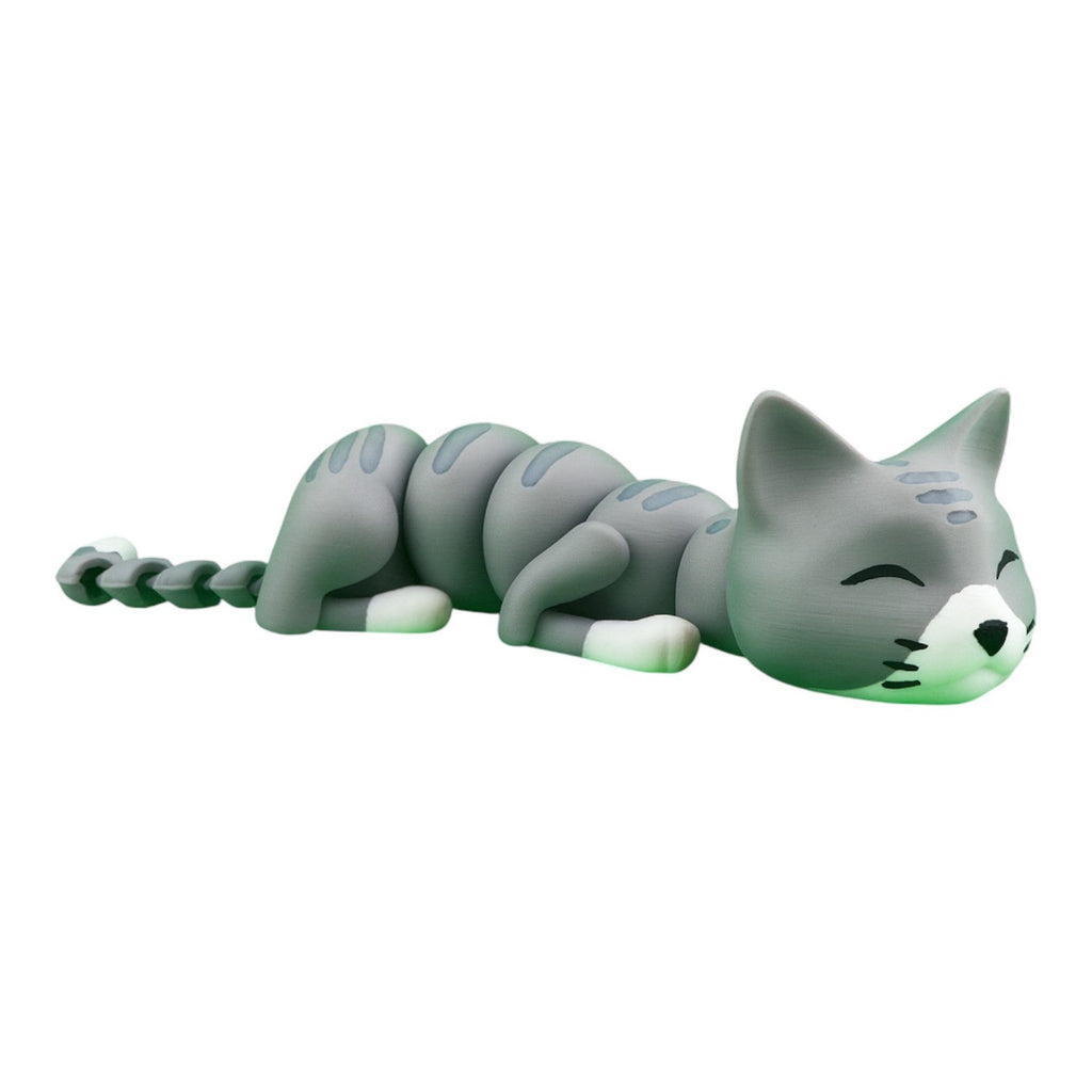 Beweegbare grijze gestreepte kat 15 x 4,5 x 3 cm – hero 45 graden