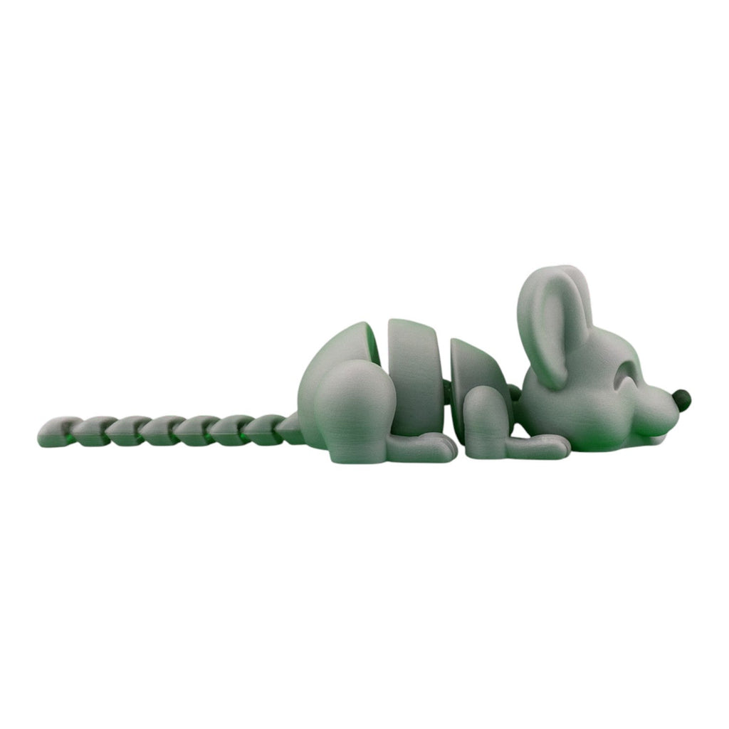 Beweegbare muis grijs 13 x 5,5 x 3,5 cm – zijaanzicht met lange staart