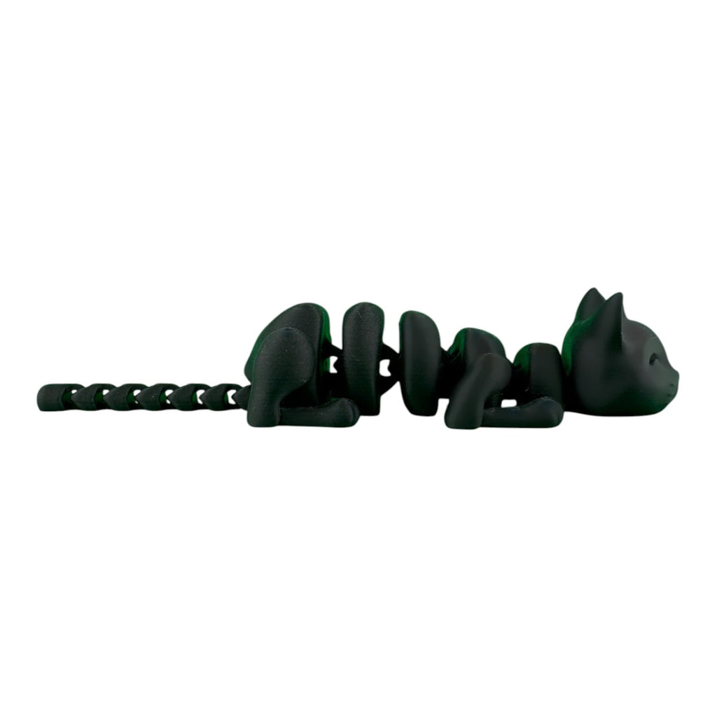 Beweegbare zwarte kat 15 x 4,5 x 3 cm – zijaanzicht liggend