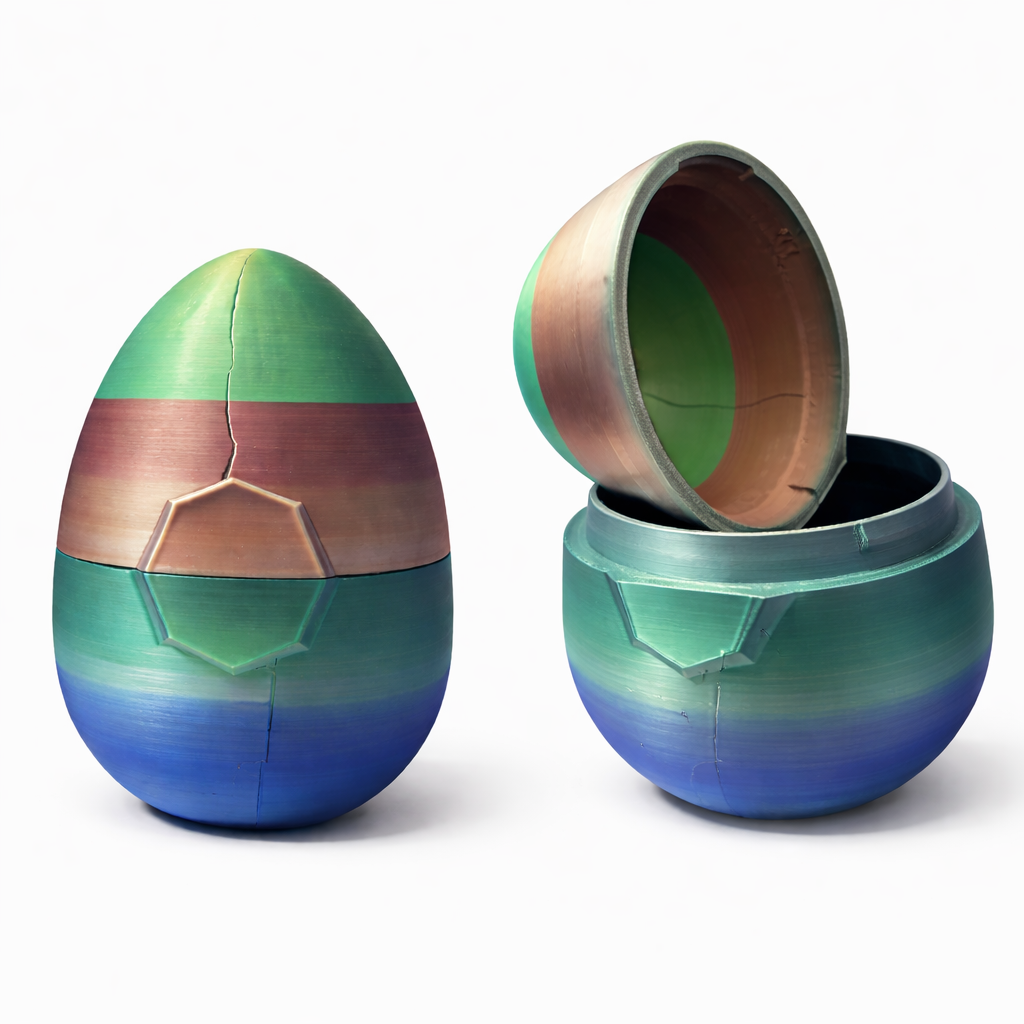 Kristal-Ei magisch verrassingsei – gesloten en open vooraanzicht