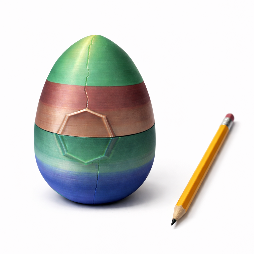 Kristal-Ei magisch verrassingsei – gesloten aanzicht, perspectief met potlood