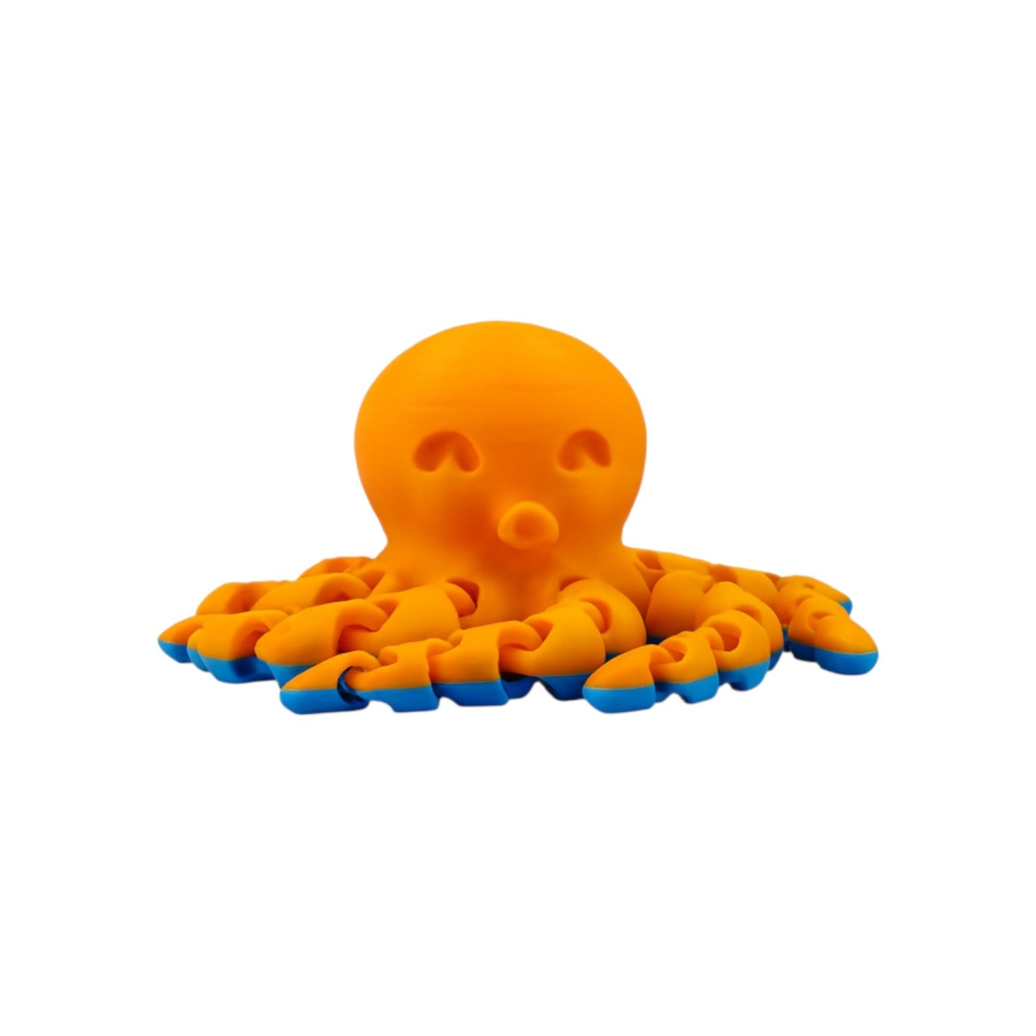 Articulated mini octopus oranje/blauw plat liggend van voren