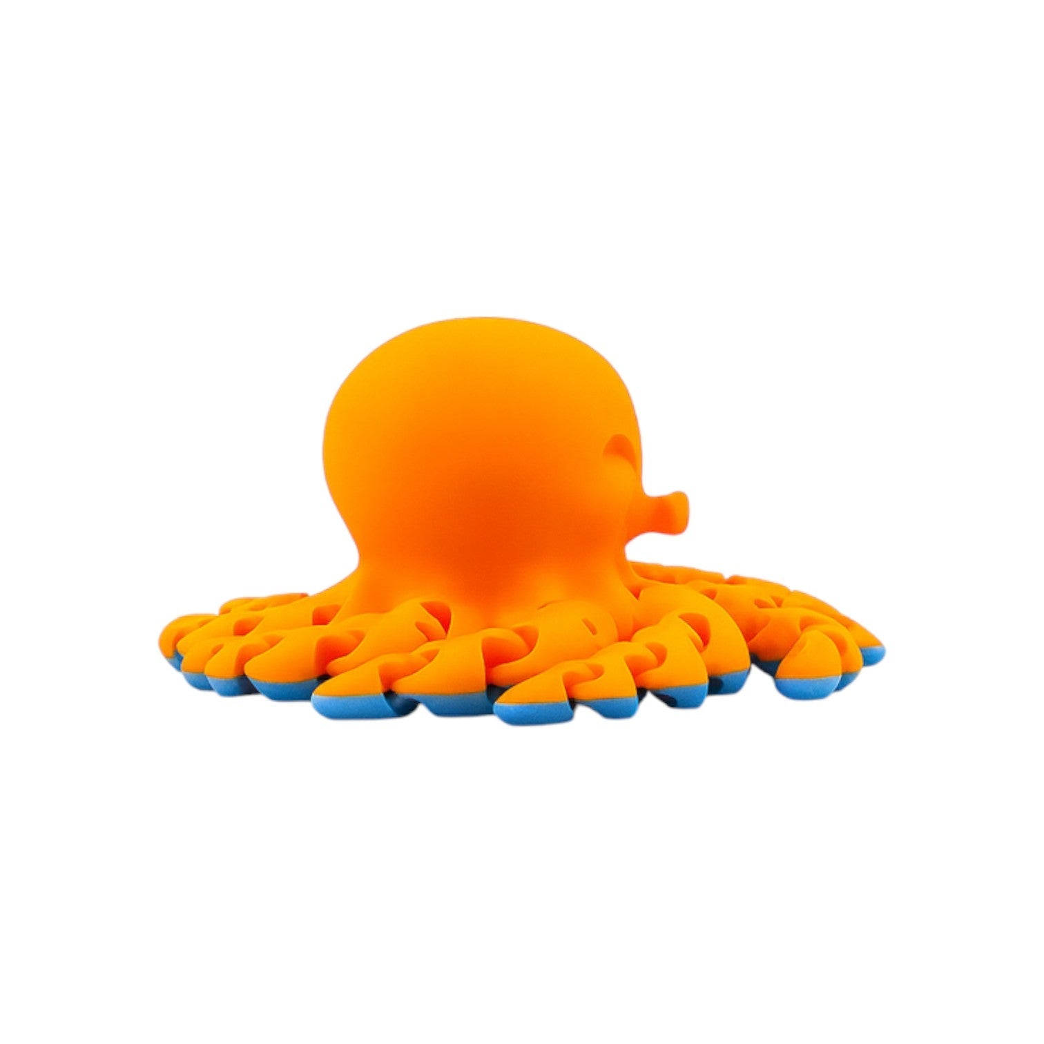 Articulated mini octopus oranje/blauw plat liggend schuin van achteren