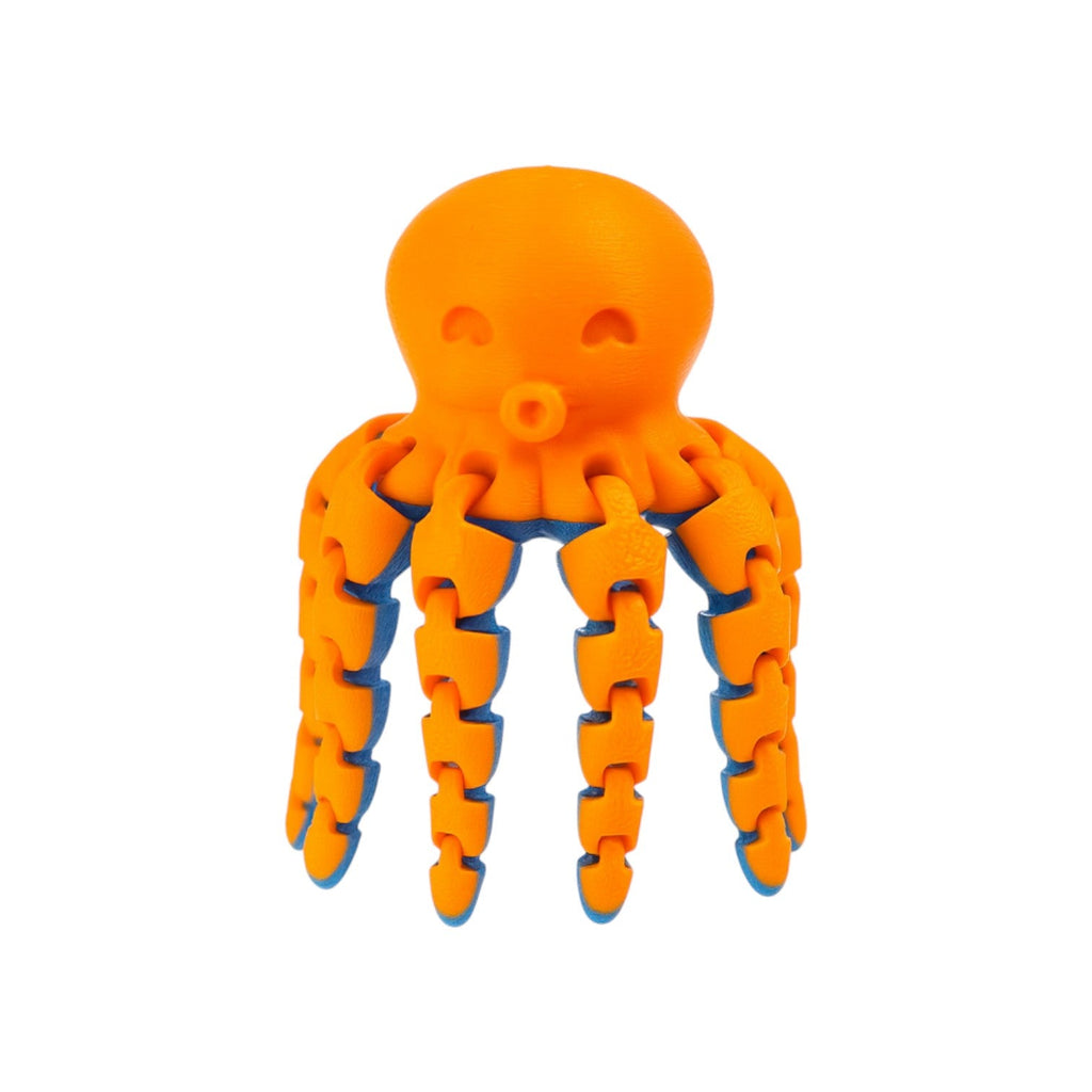 Articulated mini octopus oranje/blauw hangend met de tentakels los