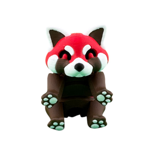 Articulated rode panda rood/bruin 14 cm rechtop zittend van voren met witte oortjes