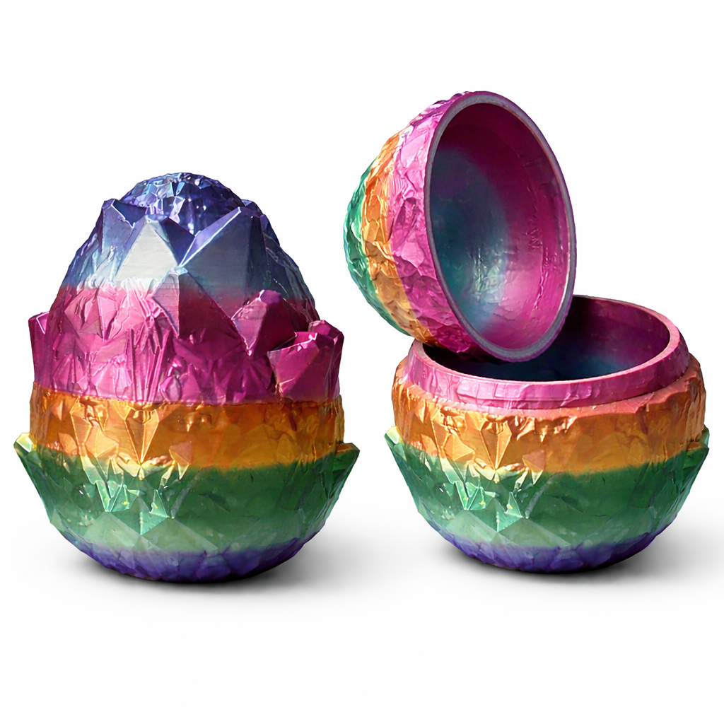 Regenboog kristal ei container gesloten en een open ei