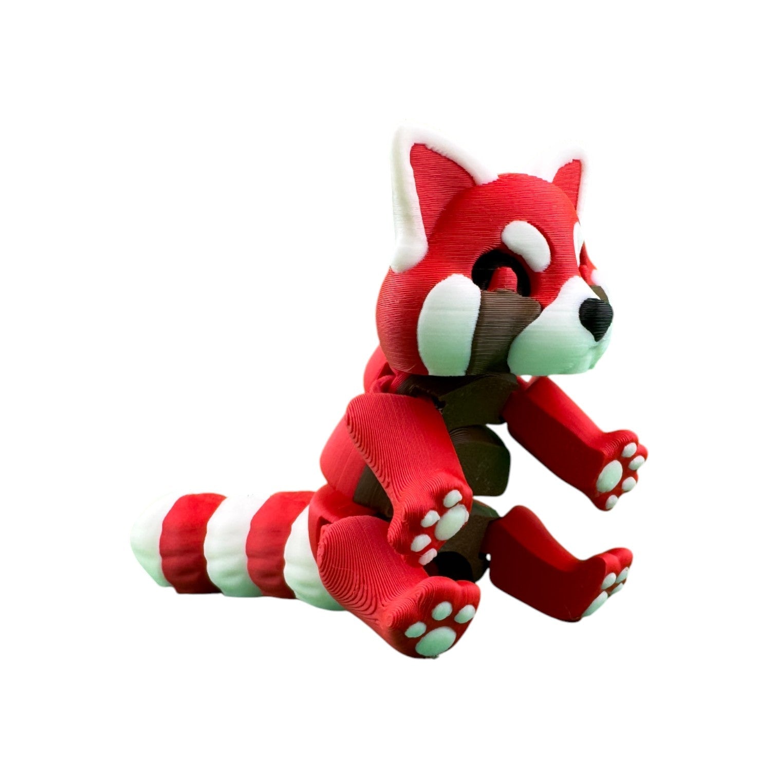 Articulated rode panda rood/wit/bruin 14 cm zittend schuin van voren met gestreepte staart