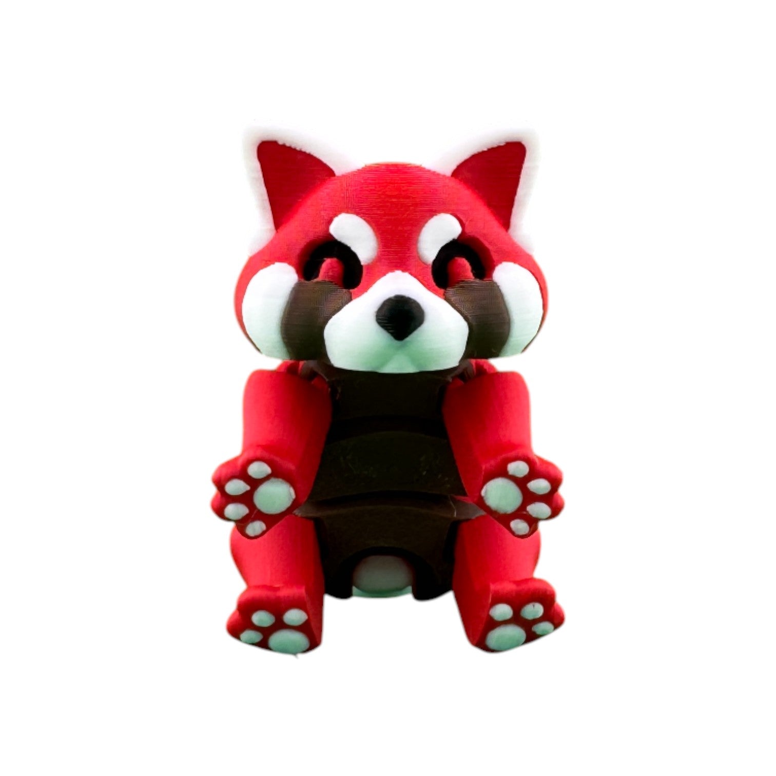 Articulated rode panda rood/wit/bruin 14 cm rechtop zittend van voren met zicht op pootjes