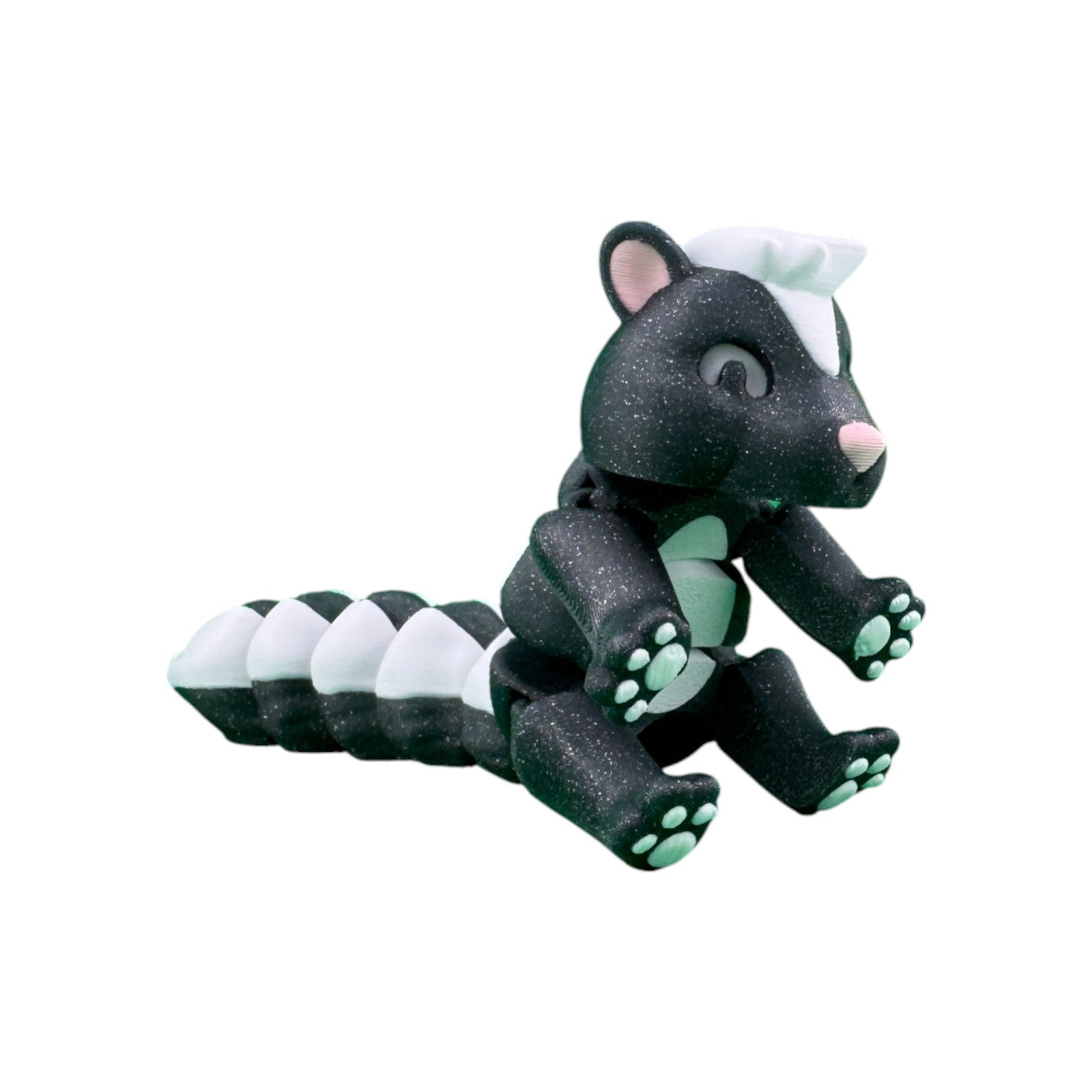 Articulated stinkdier grijs/wit/roze 15 cm zittend schuin van voren met lange gestreepte staart