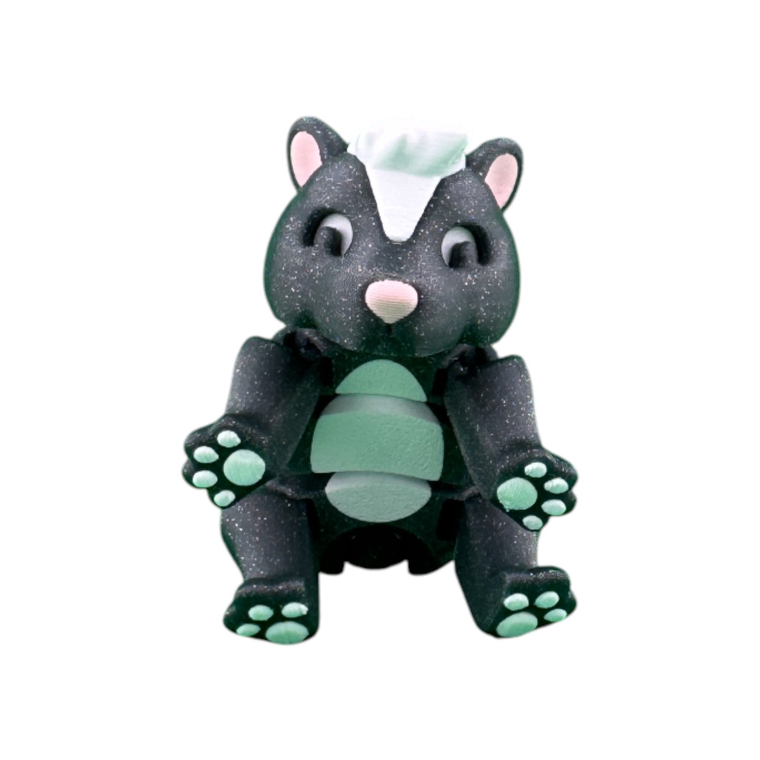 Articulated stinkdier grijs/wit/roze 15 cm rechtop zittend van voren met zicht op buik en pootjes