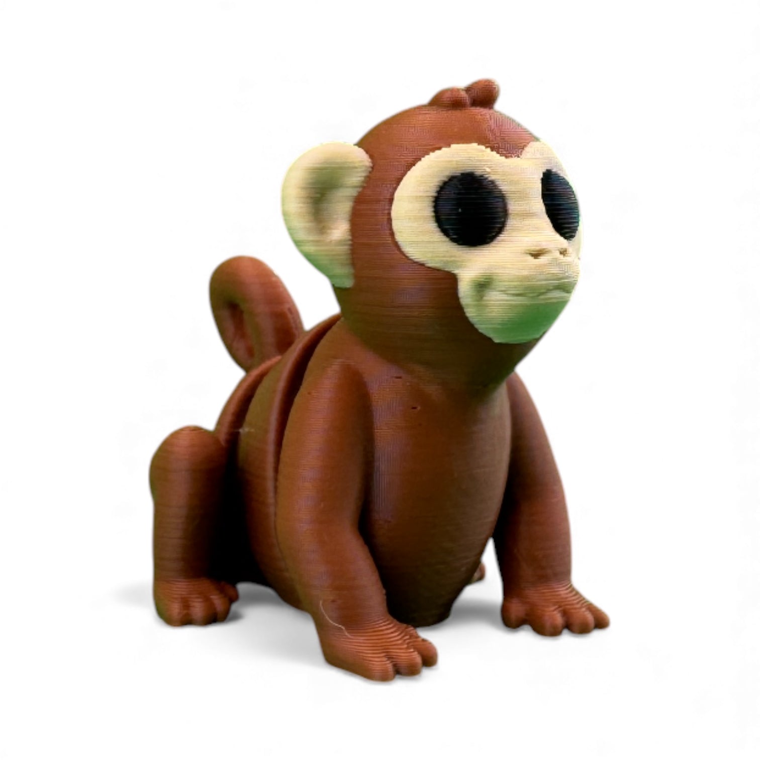Bruin beweegbaar tiny aapje 4 cm hoog 3D-geprint in PLA