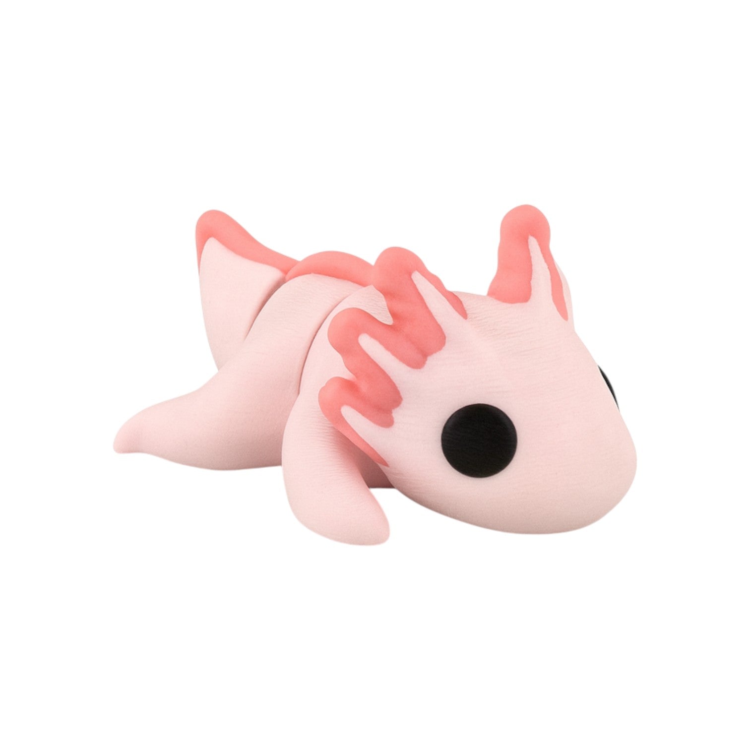 Tiny axolotl lichtroze/roze/zwart 7,5x4,5x3 cm – schuin vooraanzicht