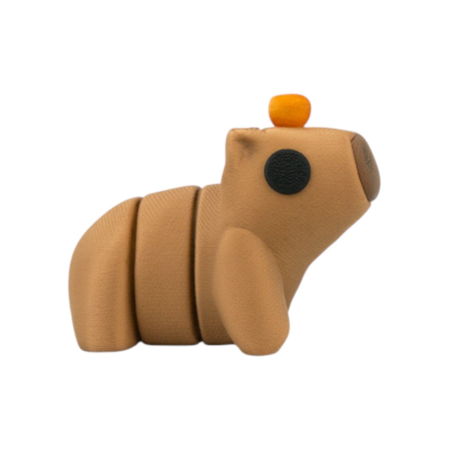 Tiny capybara lichtbruin zijaanzicht met articulated segmenten en sinaasappel op neus 5x2,5x4 cm