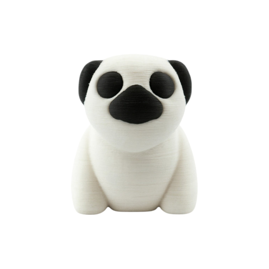 Tiny mopshondje lichtgrijs-zwart 4x2.5x3 cm vooraanzicht met zichtbare snoet