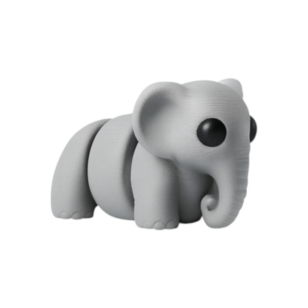 Grijs beweegbaar olifantje 5x3x3 cm in 45-graden aanzicht