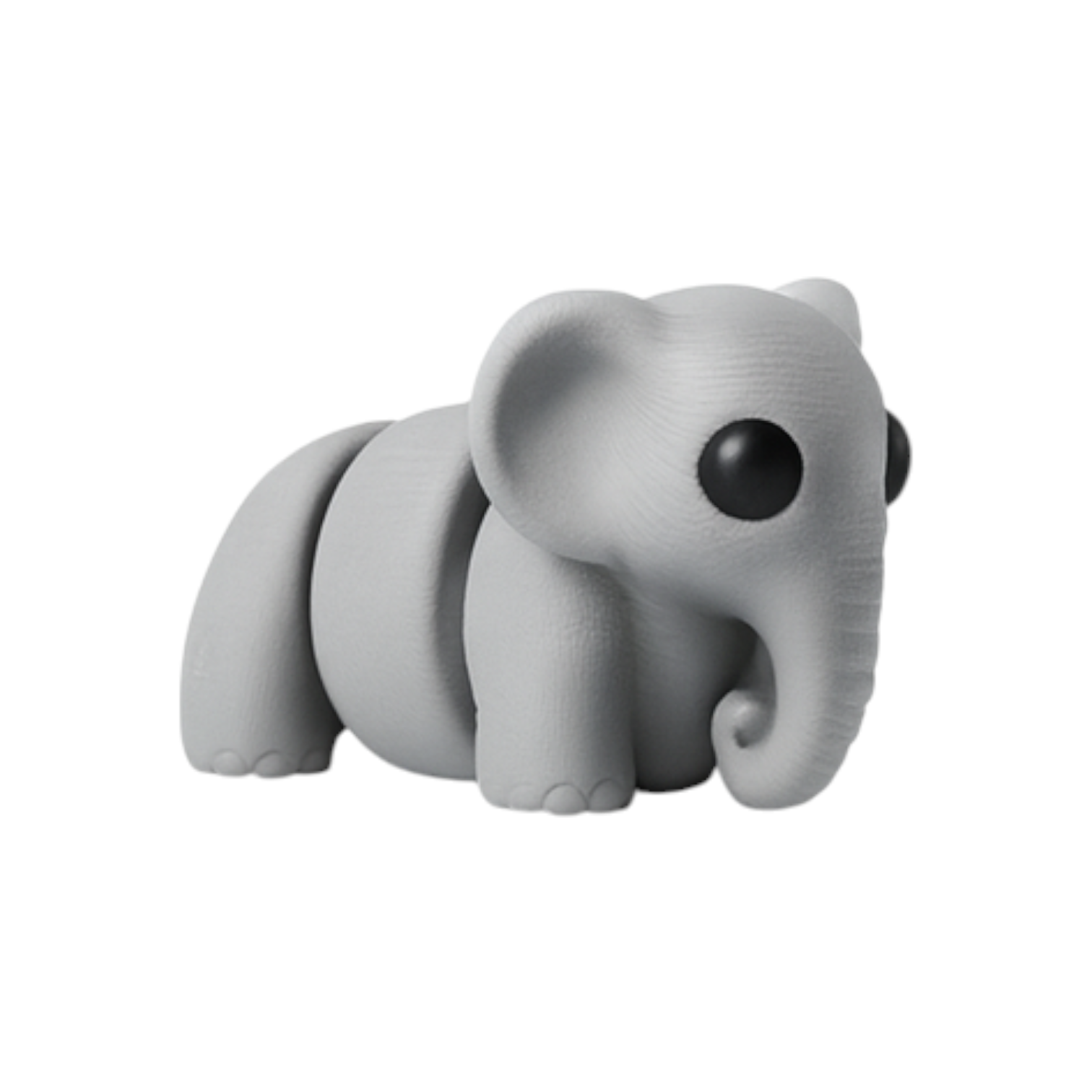 Grijs beweegbaar olifantje 5x3x3 cm in 45-graden aanzicht