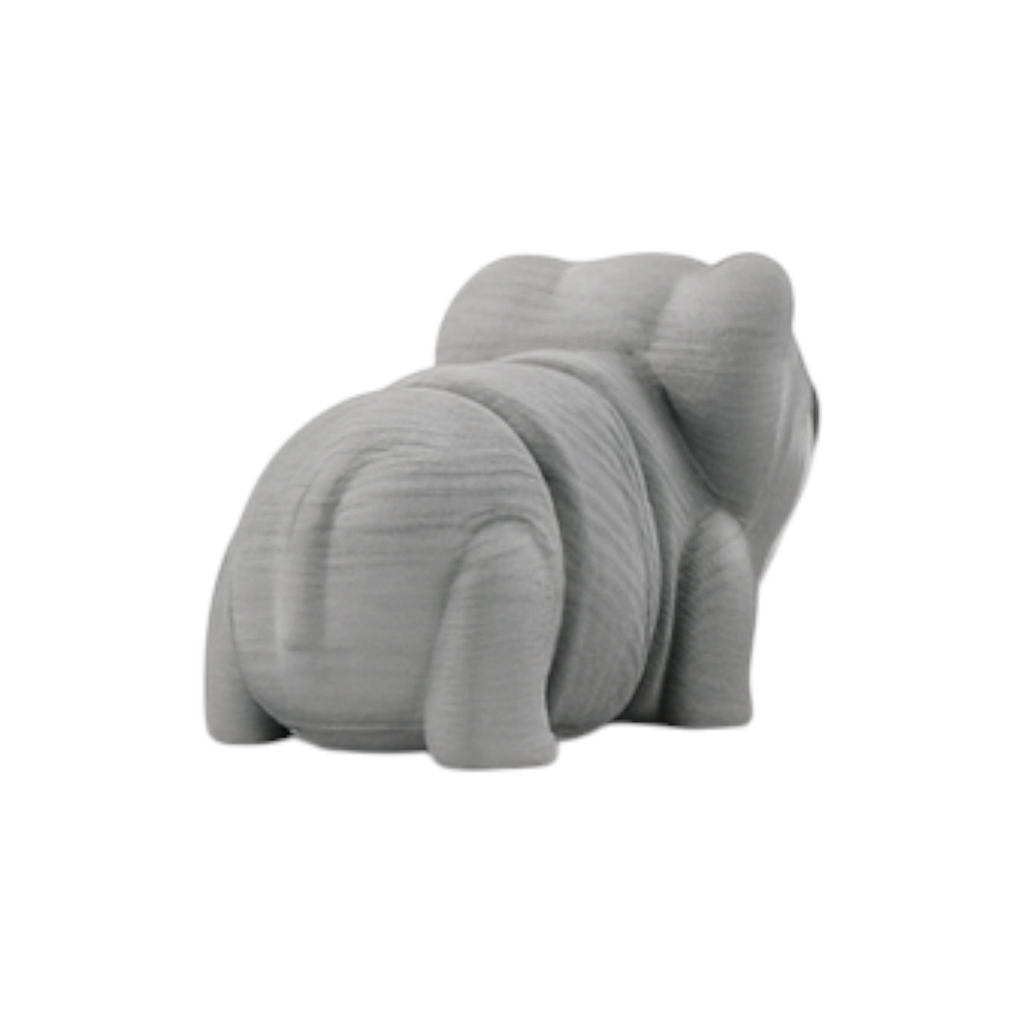 Vooraanzicht van grijs olifantje 5x3x3 cm met grote ogen