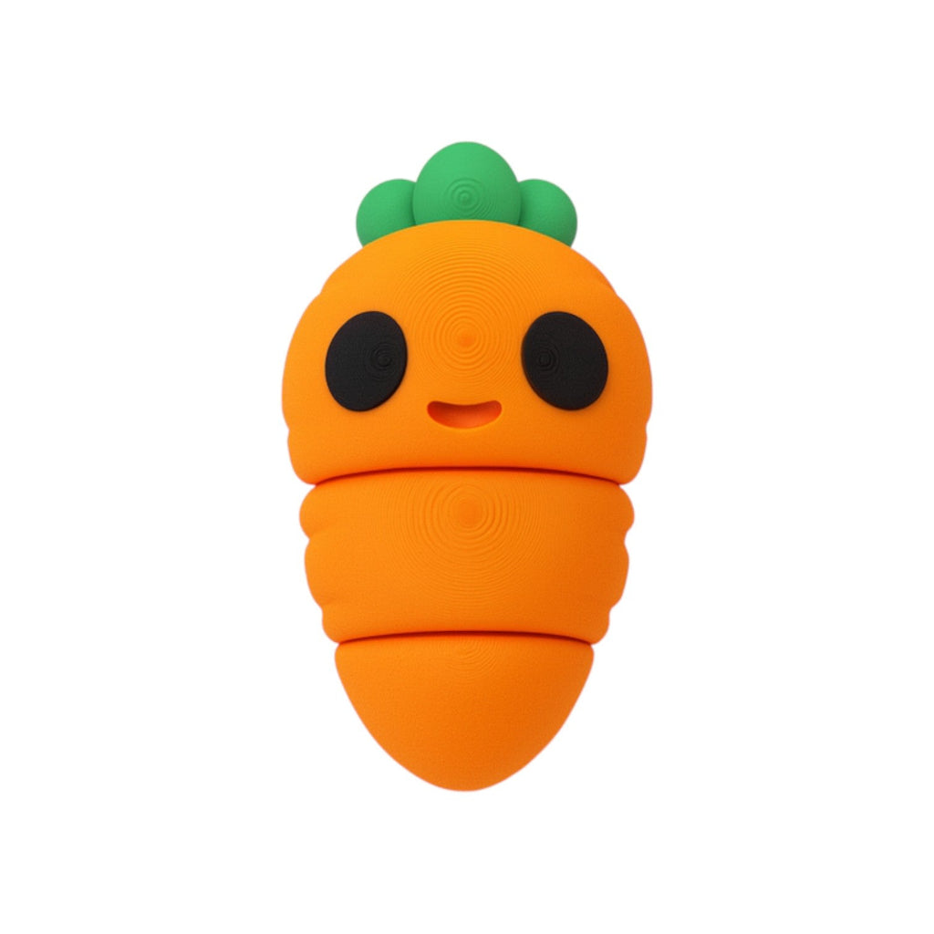 Tiny wortel oranje/groen/zwart 6x3x2,5 cm – vooraanzicht met gezichtje