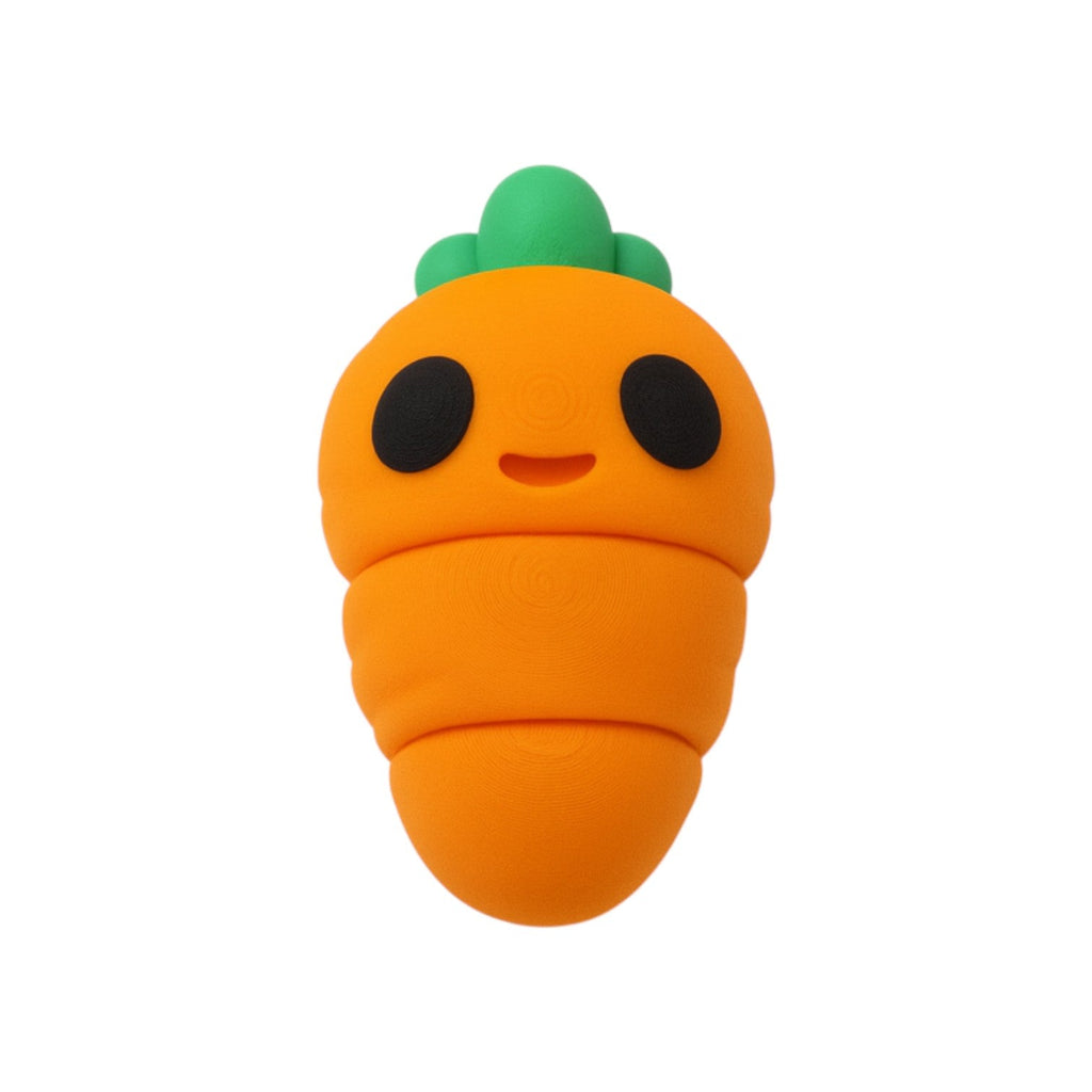 Tiny wortel oranje/groen/zwart 6x3x2,5 cm – zij-/achteraanzicht met groene top