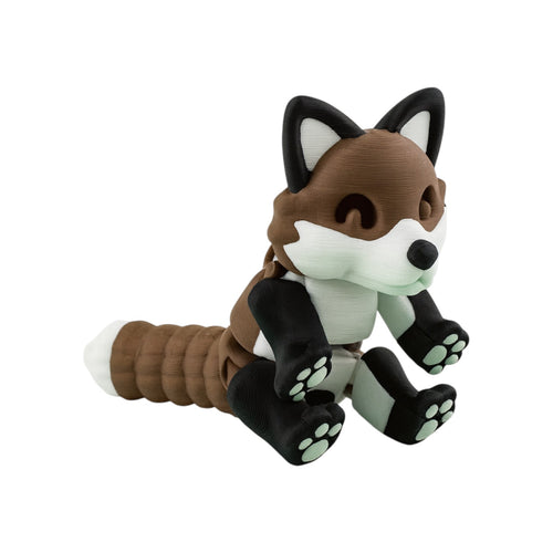 Articulated vos bruin/wit/zwart 14,5 cm zittend zijaanzicht met lange staart