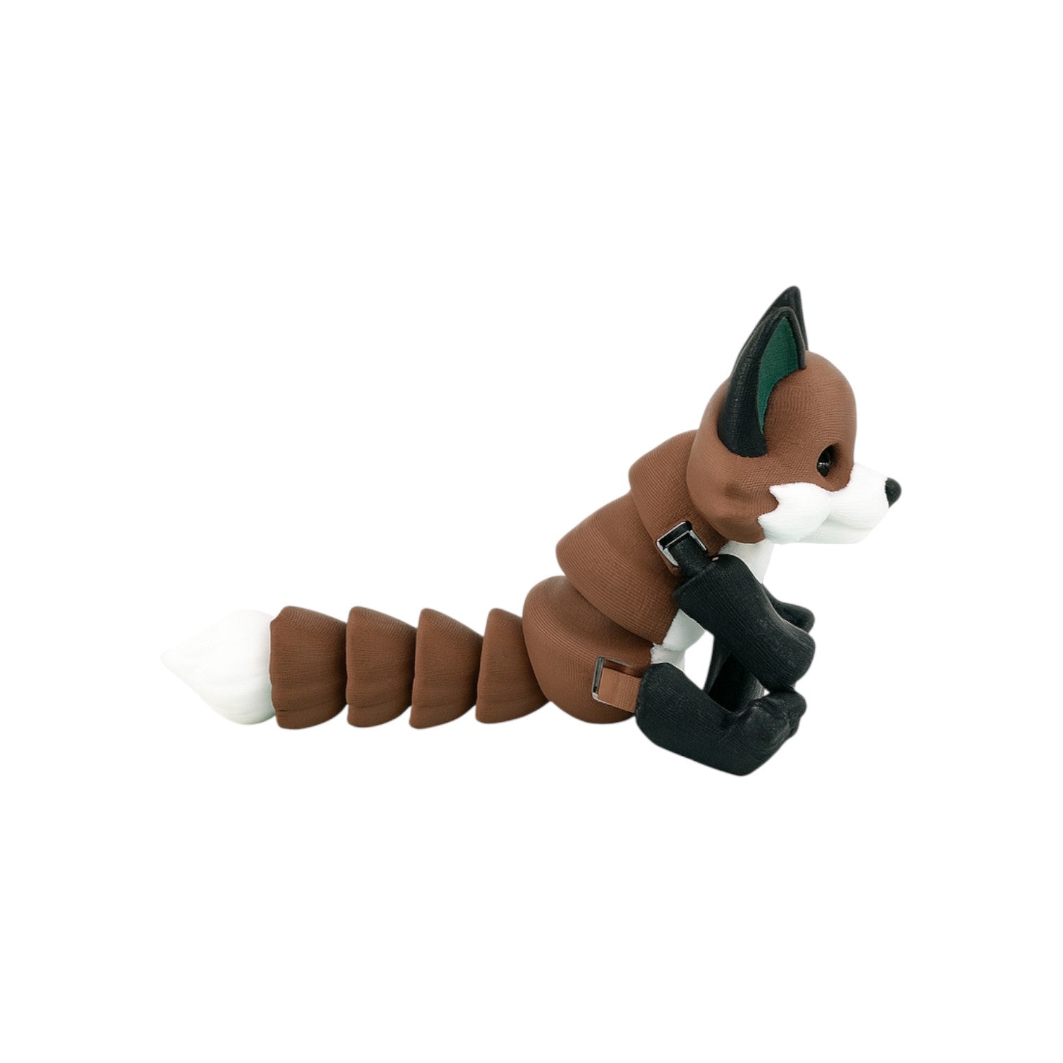 Articulated vos bruin/wit/zwart 14,5 cm rechtop zittend van voren met zicht op pootjes