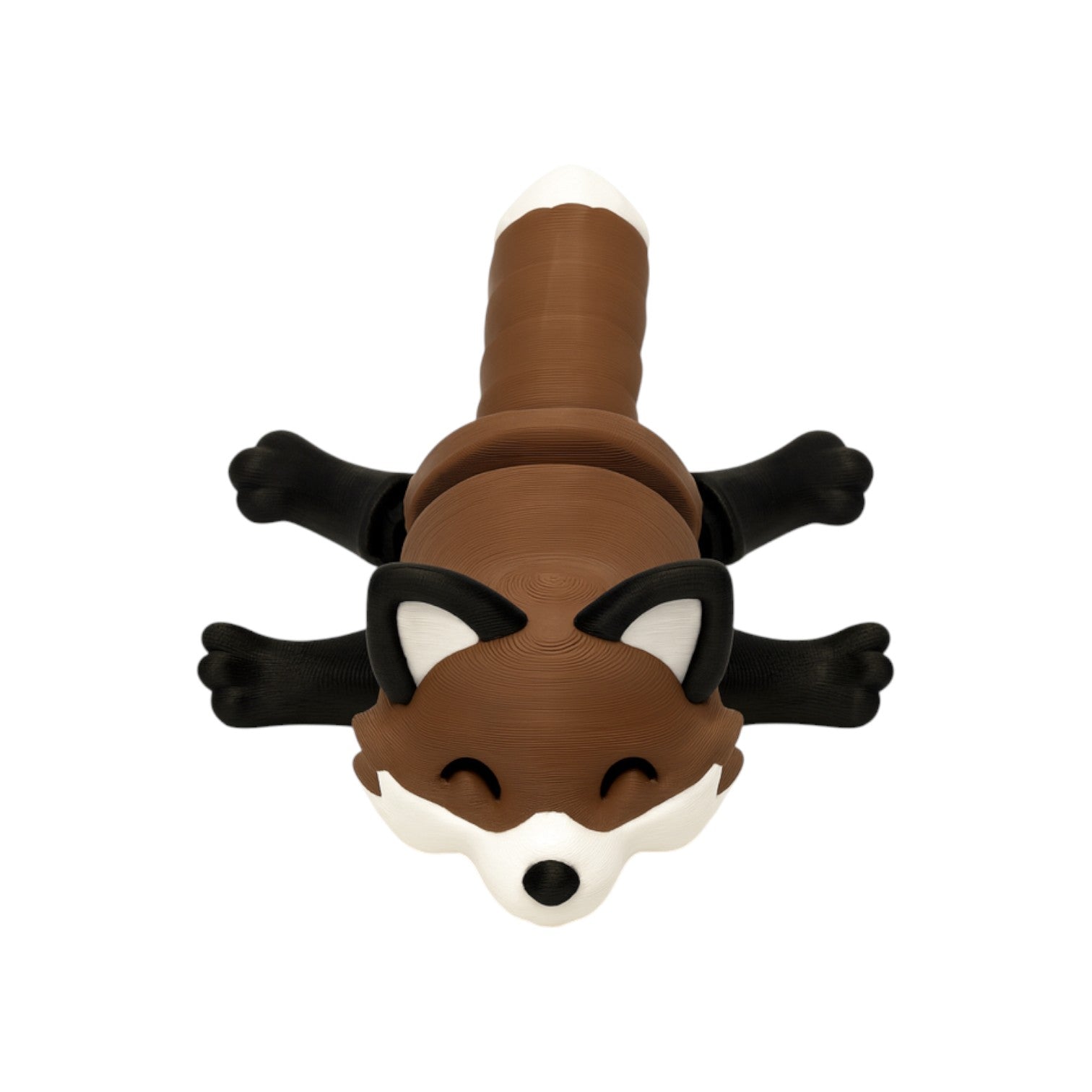 Articulated vos bruin/wit/zwart 14,5 cm schuin zittend met zicht op kop en voorpootjes