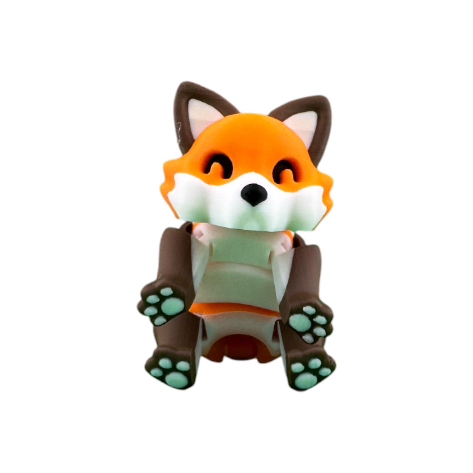 Articulated vos oranje/bruin/wit 14,5 cm plat op buik liggend van voren met uitgestrekte poten