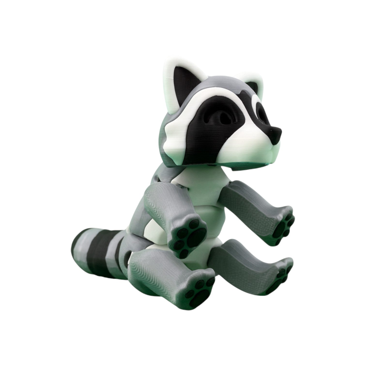 Articulated wasbeer grijs/wit/zwart 14 cm zittend schuin van voren met lange staart