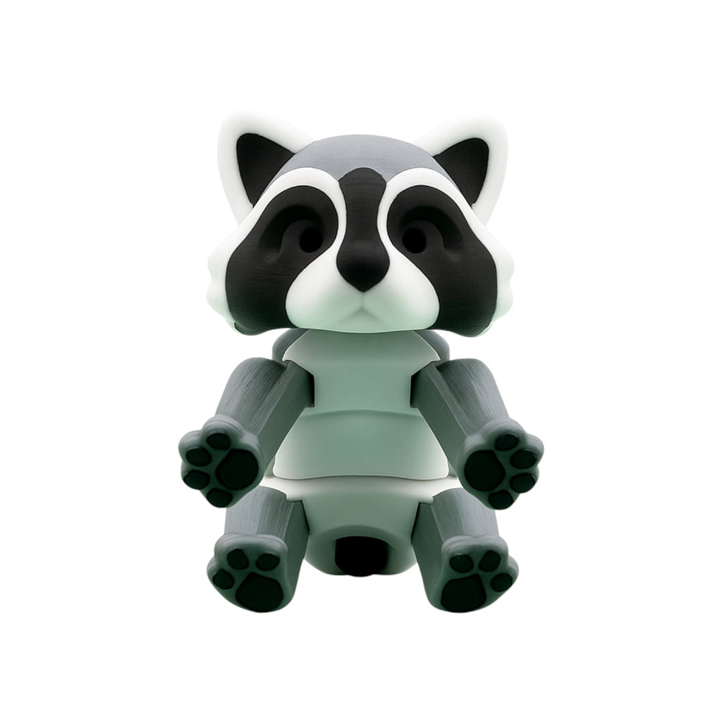 Articulated wasbeer grijs/wit/zwart 14 cm rechtop zittend van voren met zicht op pootjes