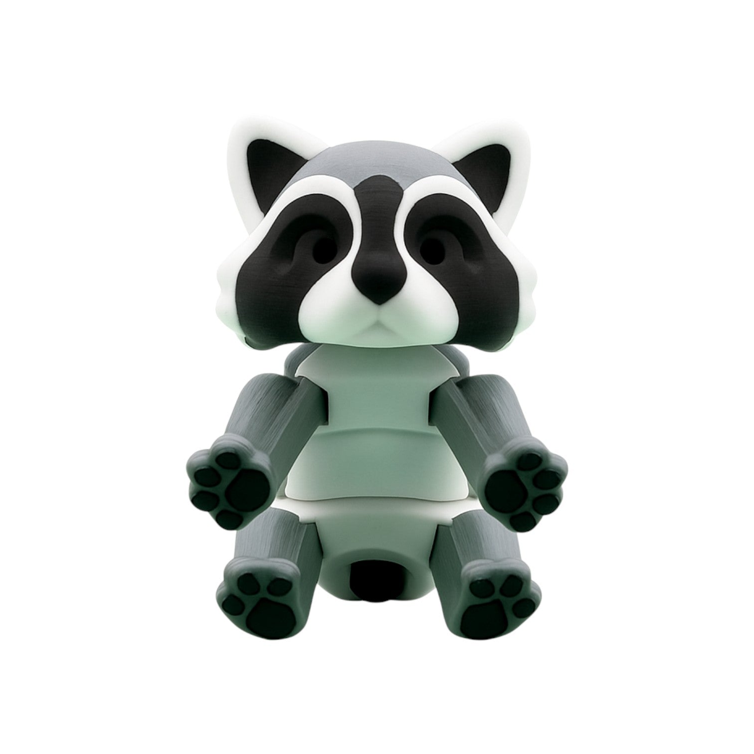 Articulated wasbeer grijs/wit/zwart 14 cm rechtop zittend van voren met zicht op pootjes