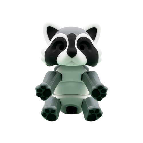 Articulated wasbeer grijs/wit/zwart 14 cm rechtop zittend van voren met zicht op pootjes