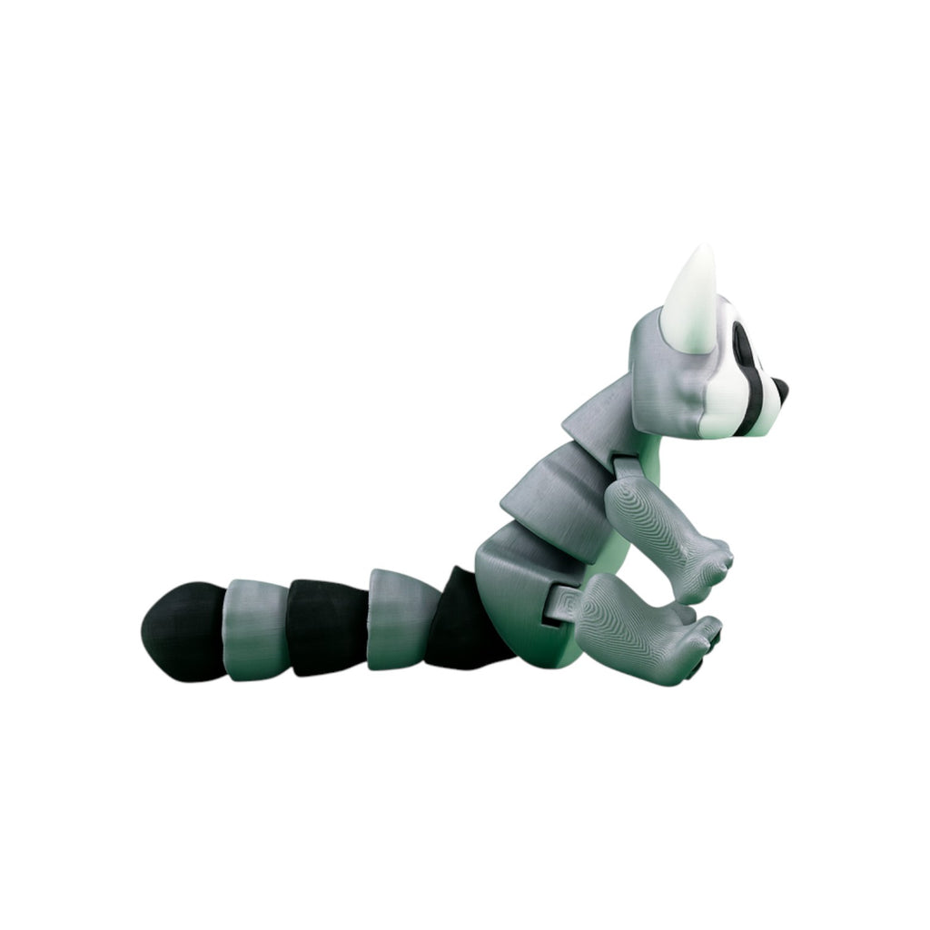 Articulated wasbeer grijs/wit/zwart 14 cm zijaanzicht zittend met gestrekte voorpoten