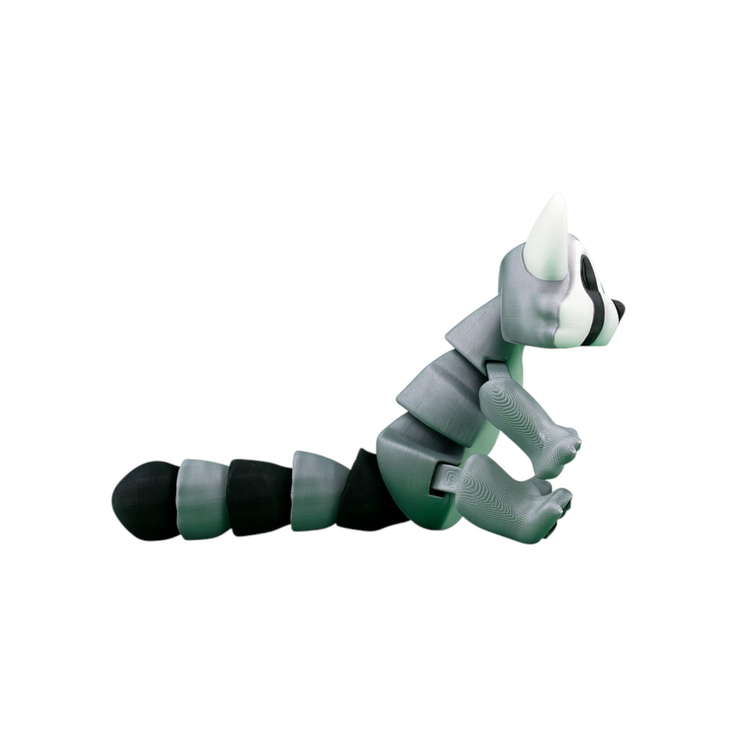 Articulated wasbeer grijs/wit/zwart 14 cm zijaanzicht zittend met gestrekte voorpoten